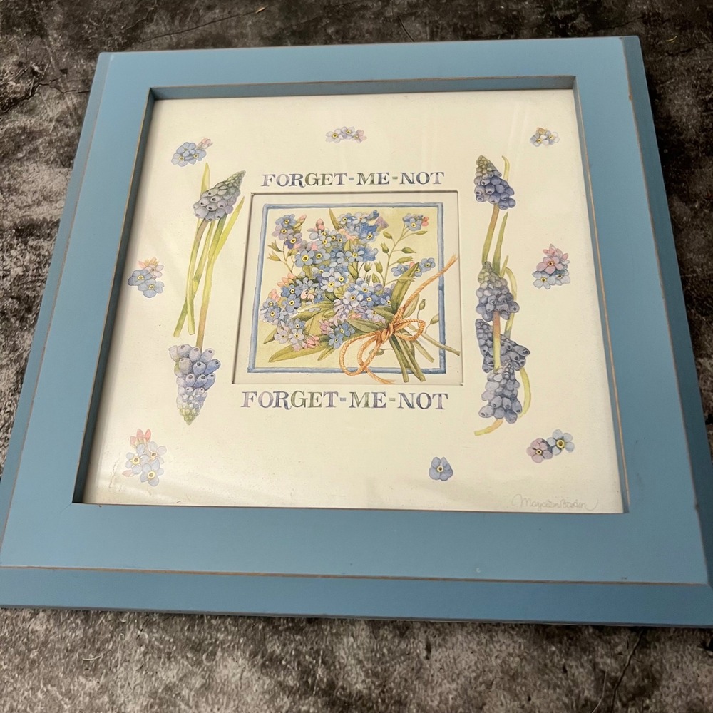 Vintage Hallmark Blue Forget Me Not Floral Framed Art | Cottage